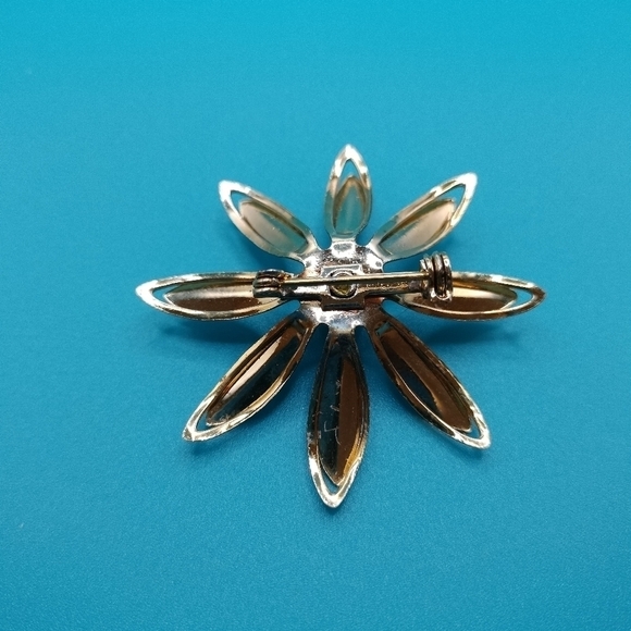 Vintage Metal Flower Brooch Daisy Spring Fashion Gold Tone Faux Pearl - Picture 4 of 6